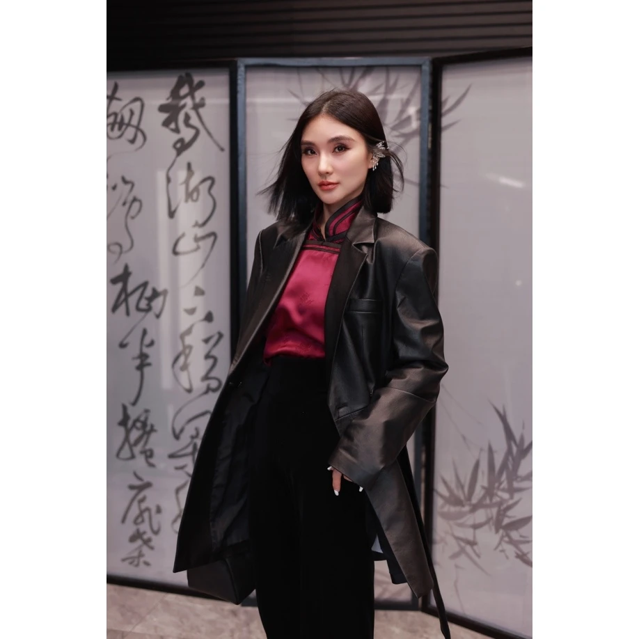 【妙妙精选】HUANGNAJI黑色系-时尚休闲百搭羊皮皮衣女外套K256P