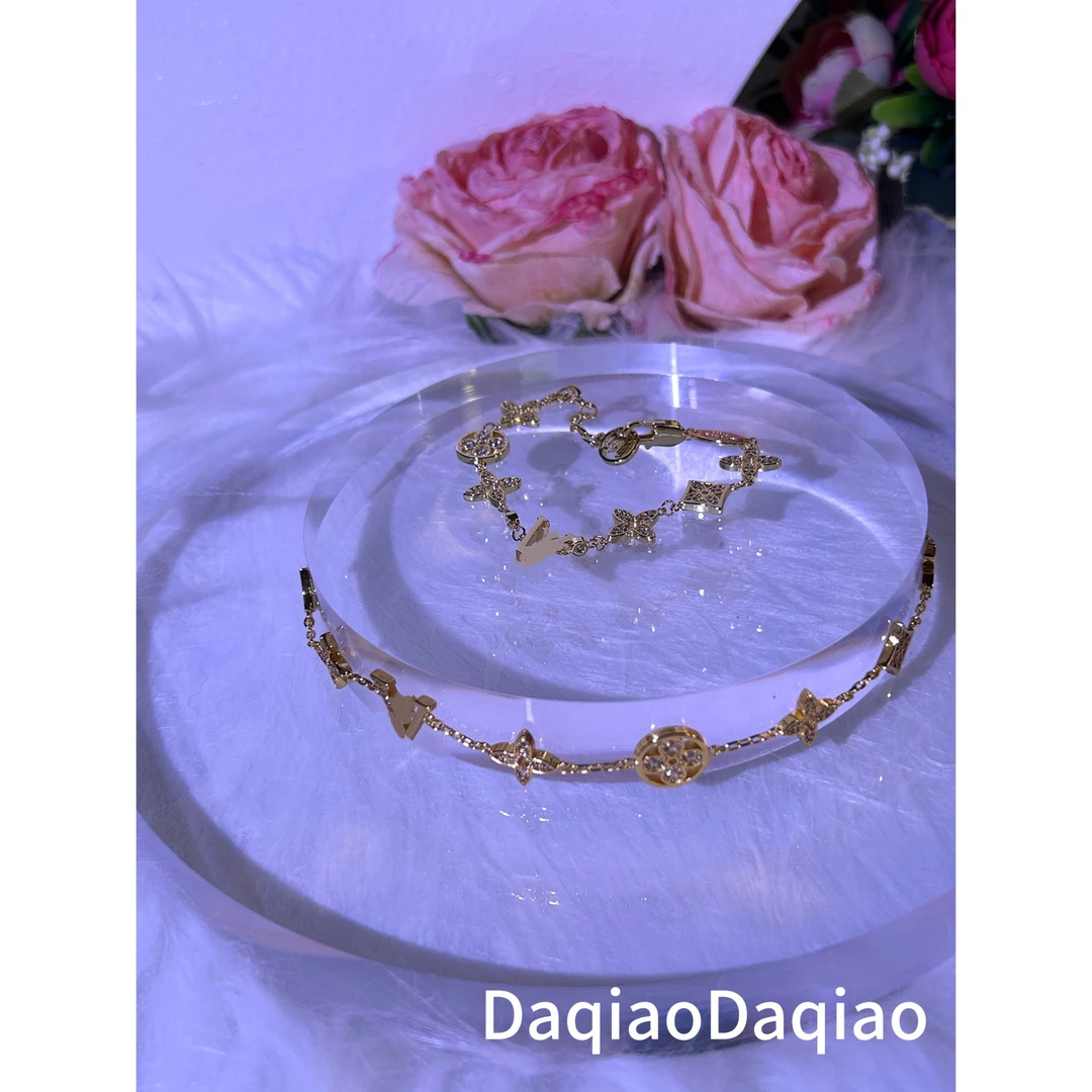 铜合金合成锆石项链 金色星星花朵项链套装 00S120