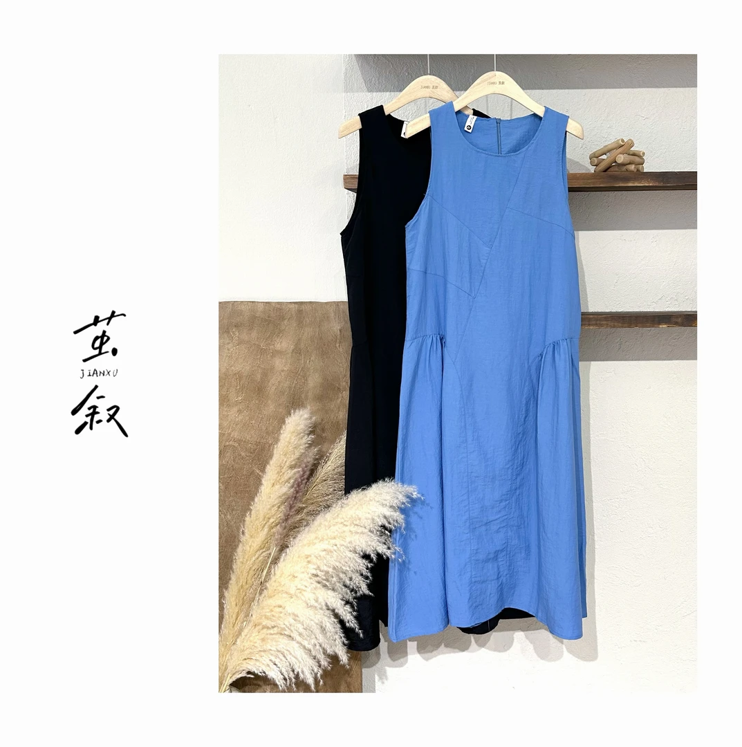 JIAN.XU圆领纯色拉链款背心连衣裙A字版型