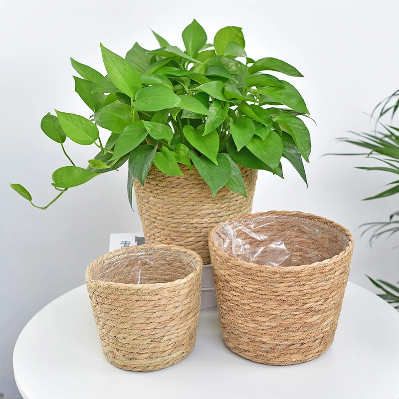草编盆北欧风草编花盆藤编绿植防水套盆客厅卧室装饰花篮收纳筐
