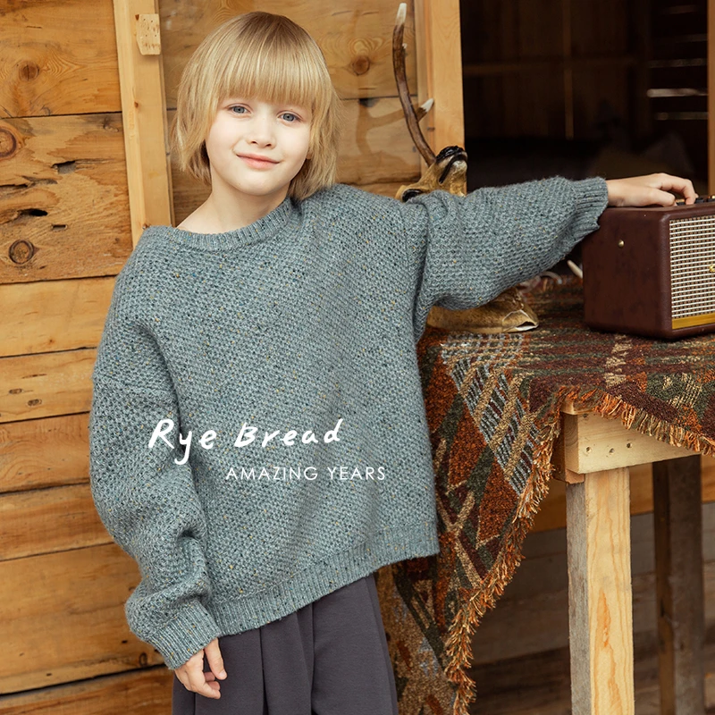 ryebread/黑面包童装 复古圆领男中大童撞色柔软套头毛衣W4牛牛