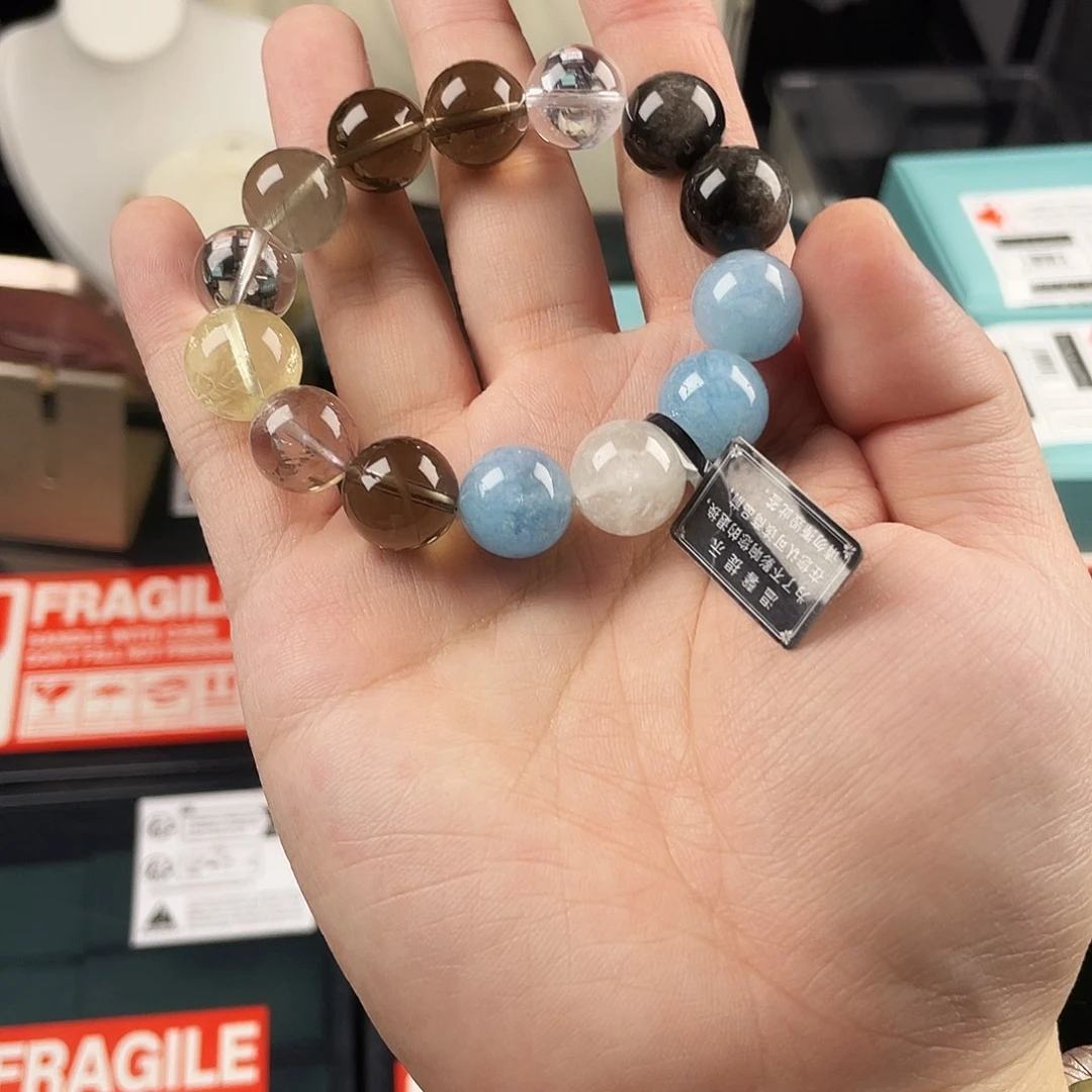 水晶银S925镀金镶嵌手串