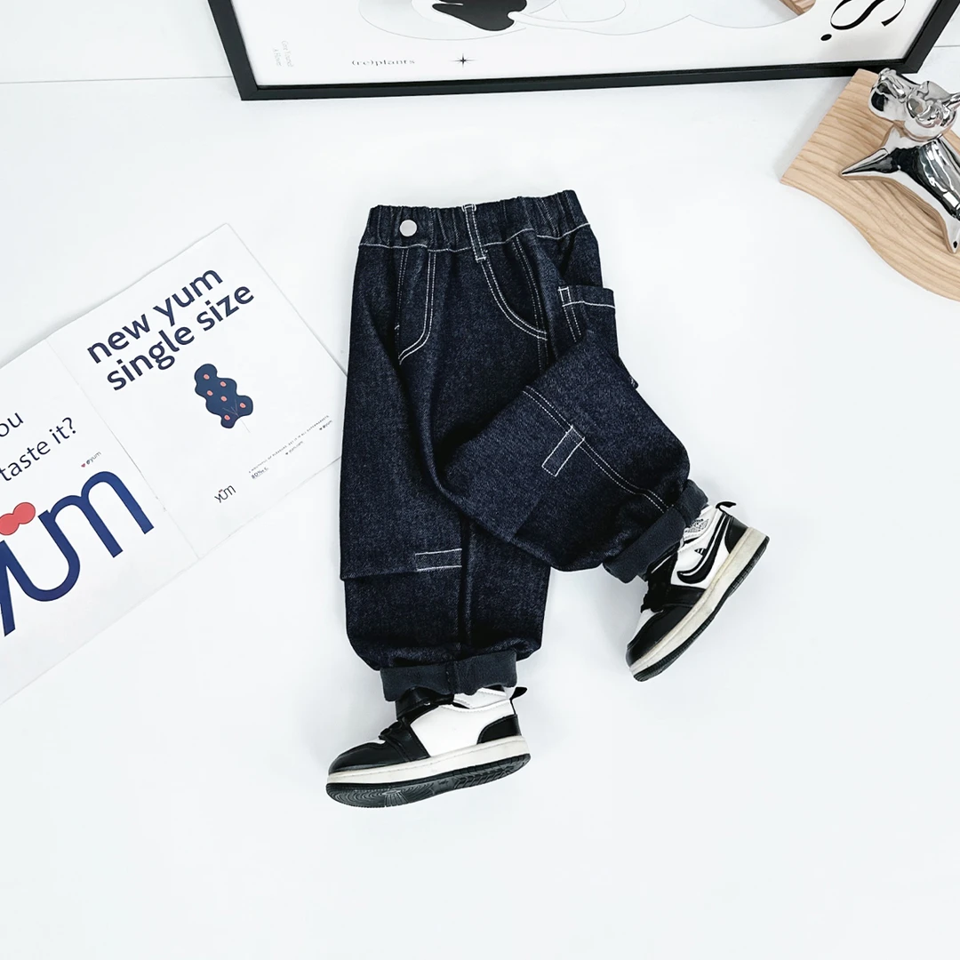 男童牛仔裤加绒裤子儿童2024新款秋冬D-CXF3135-1