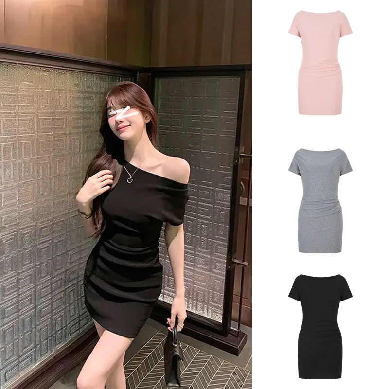 Moses Queen/魔西女王气质一字领连衣裙法式性感不规则后妈裙