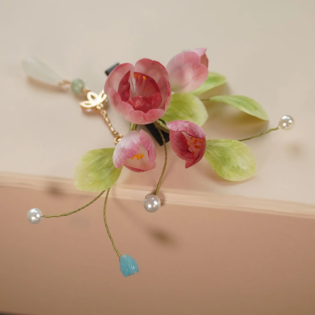 绿肥红瘦非遗绒花粉于飞南京绒花日常旗袍配饰古风插梳手工头饰