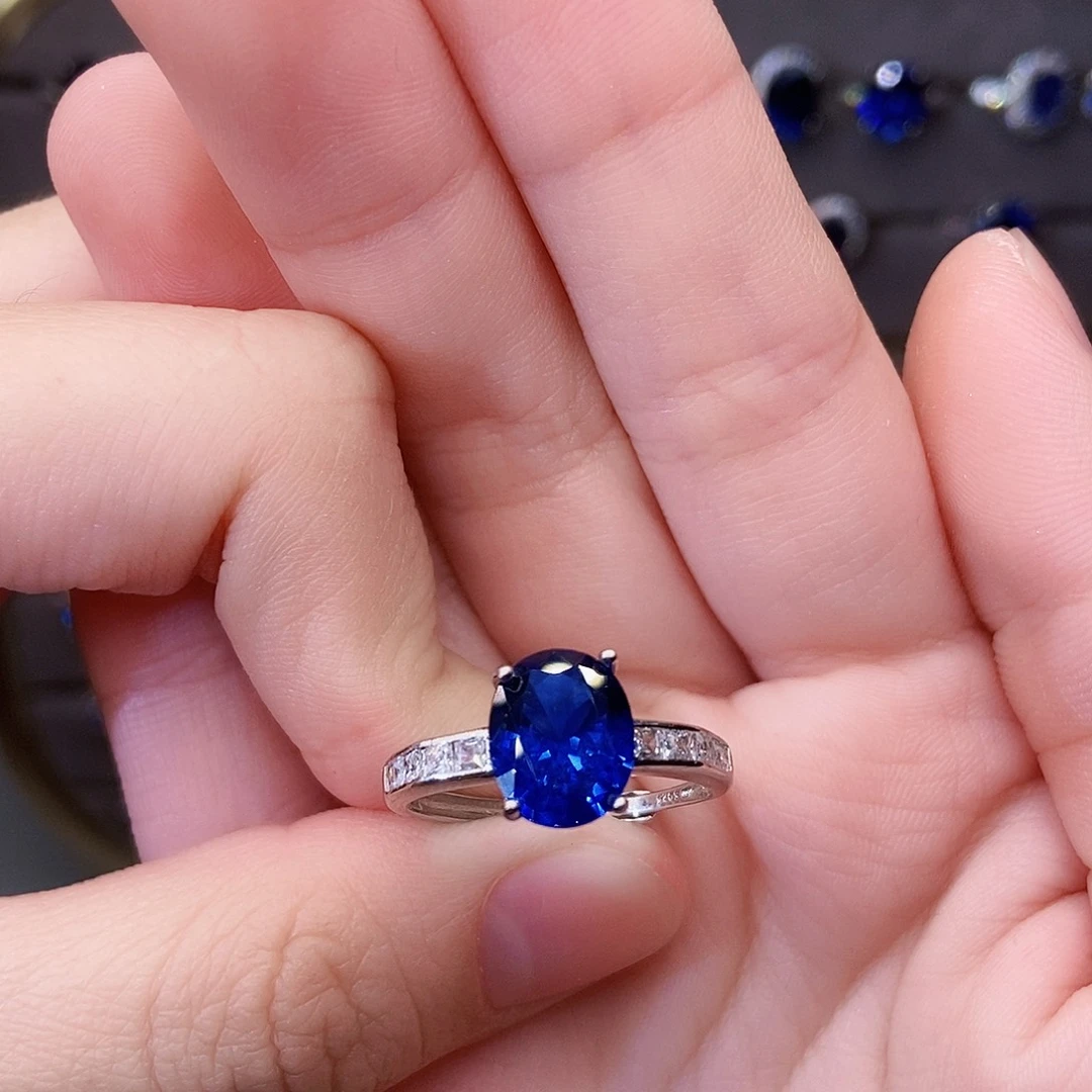 戒指蓝宝石银S925镶嵌