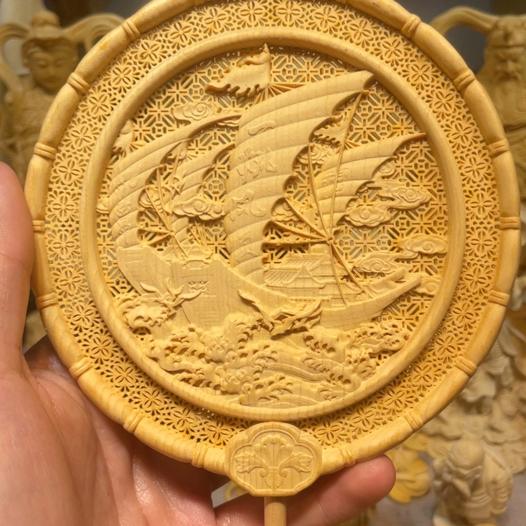 黄杨木一帆风顺扇子