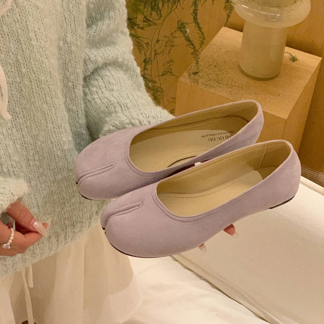 61oniiii"芋泥啵啵"韩国小众设计师猪蹄单鞋女春季方头浅口平底鞋