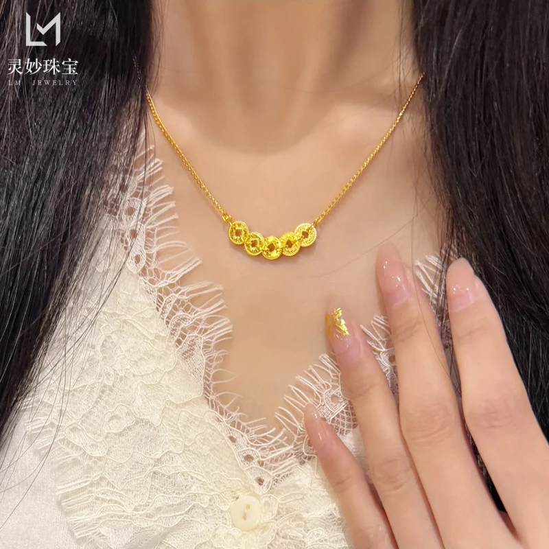 铜合金项链铜合金项链新中式镀金爆闪项链财源滚滚首饰锁骨链