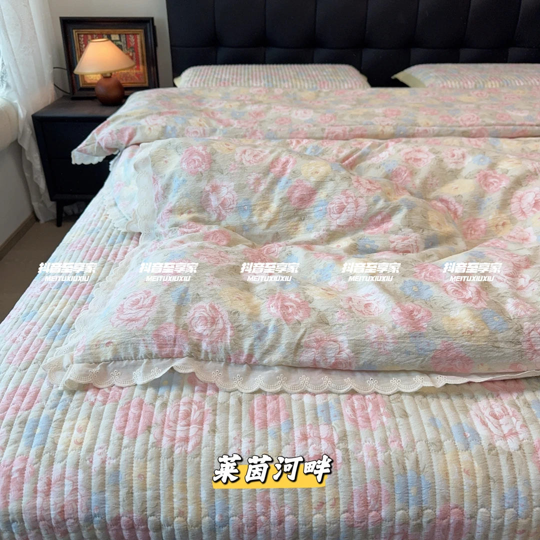 床盖四件套加厚四季秋冬加厚柔软被套法式韩式机洗双人被罩床品