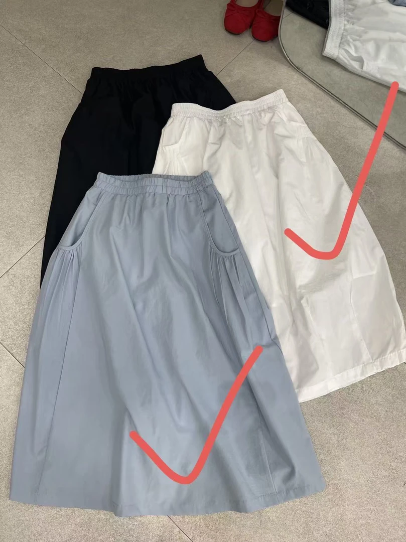 福利#重工口袋裙摆压褶半裙夏季女士休闲百搭