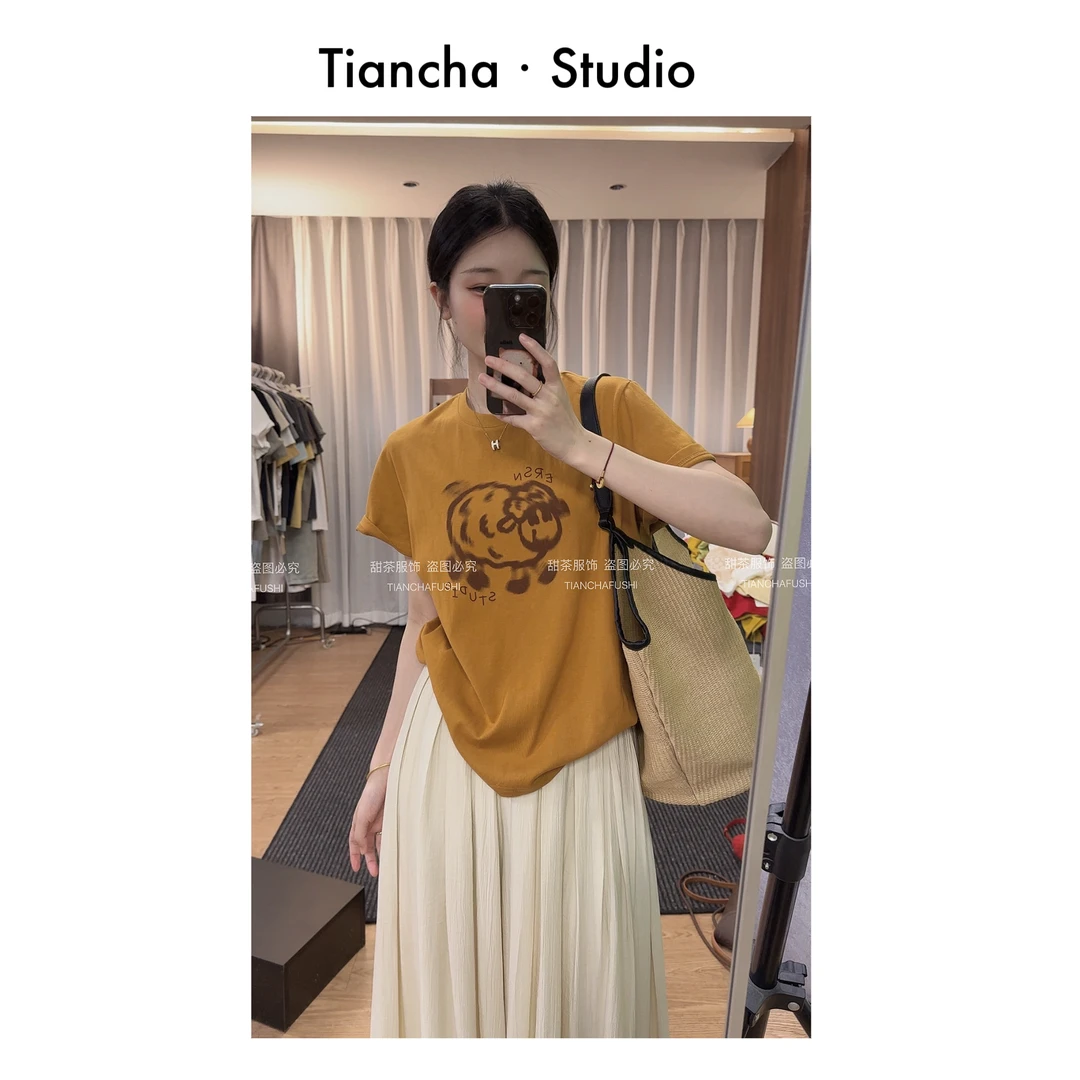 sweet c【眩晕小羊】M553#2025夏新款韩系正肩t恤宽松百搭显瘦