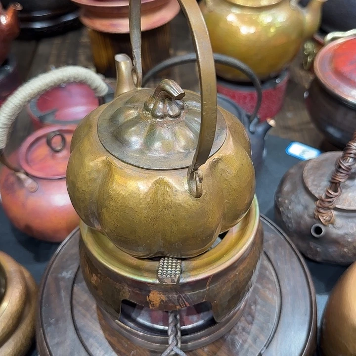 ༺***༺紫铜手工制作约1升容量提梁壶