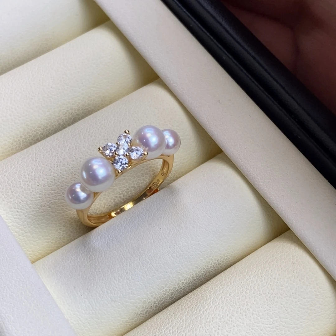 银S925镀金镶嵌淡水珍珠戒指