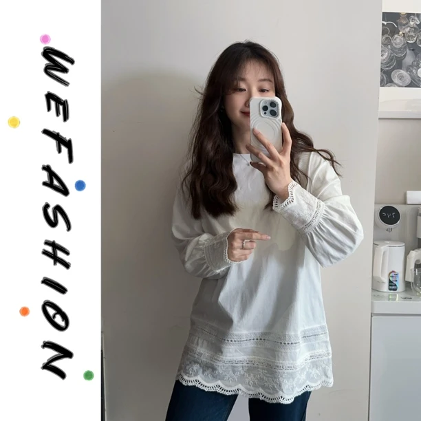 【WE】自在随性 白色蕾丝打底T恤薄款