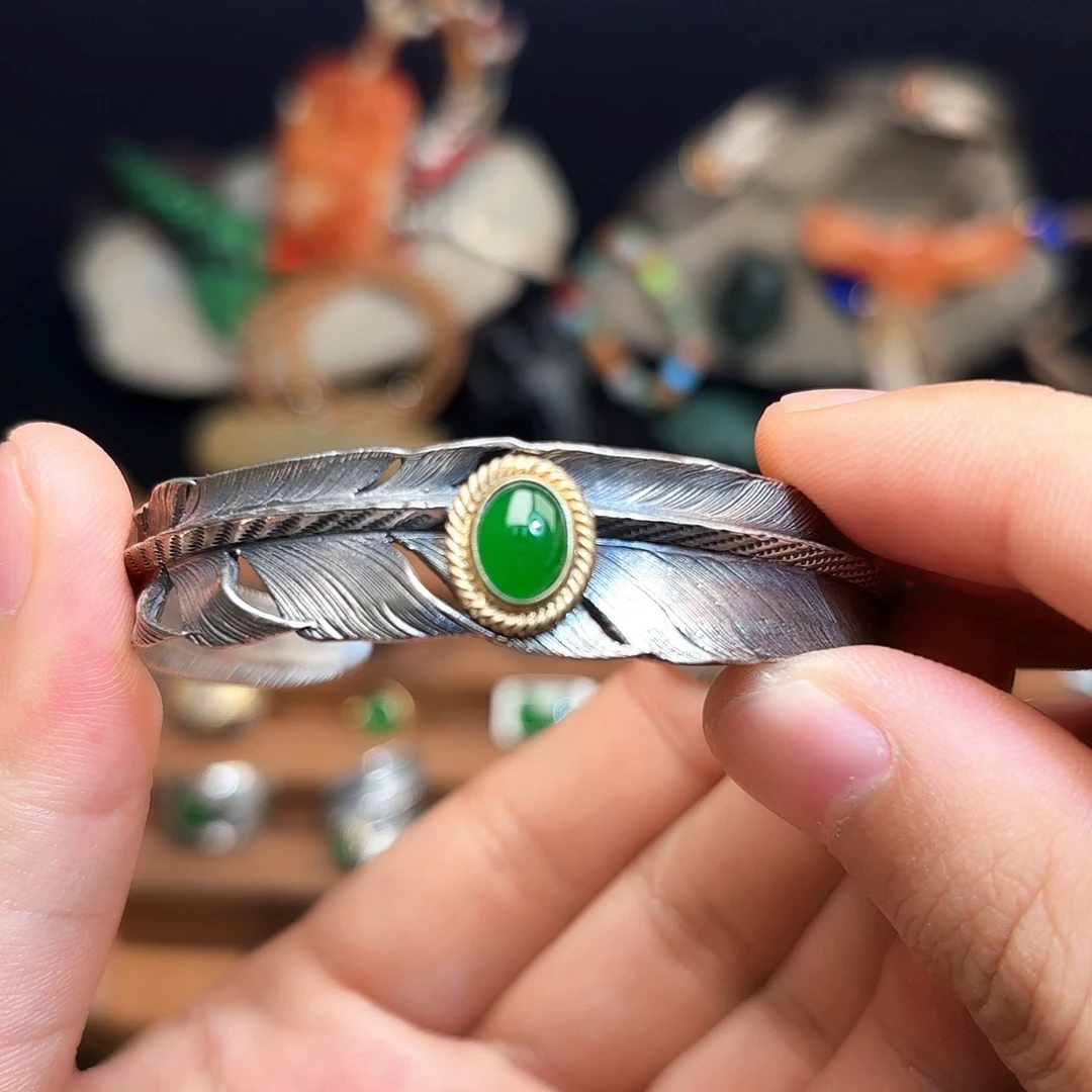 孙***闹翡翠银S925镶嵌手镯