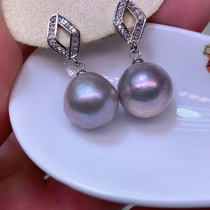 银S925镶嵌耳饰淡水珍珠