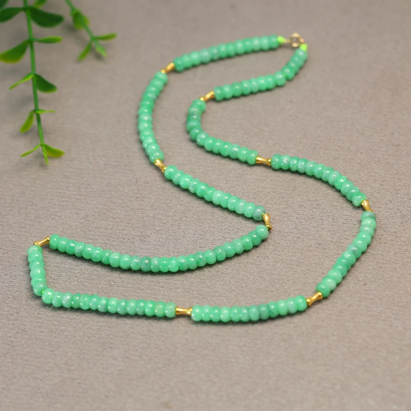 #J694 18K金镶嵌冰绿缅甸天然A货翡翠算盘珠子隔珠锁骨项链
