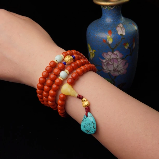 天然南红 满肉柿子红 108念珠 配饰定制款