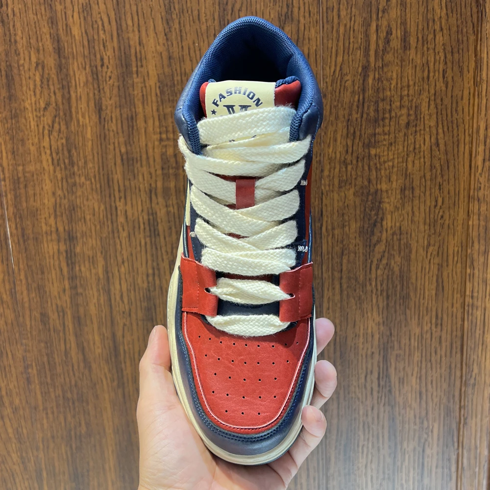 潮牌LOGO高帮板鞋时尚运动百搭软底软面舒适男士潮流休闲鞋拼色秋