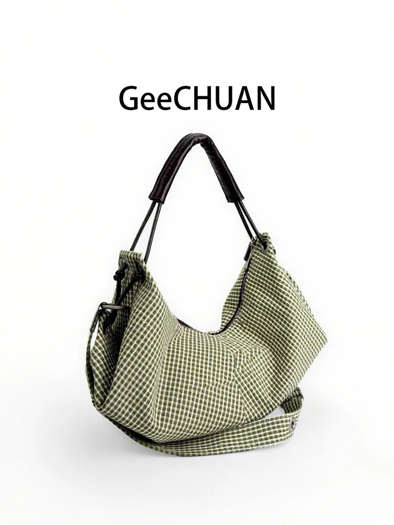 GeeCHUAN 小众田园风格纹大容量单肩斜跨流浪包百搭中性风饺子包