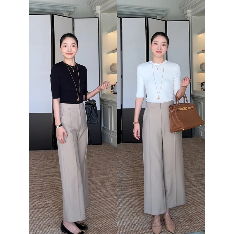 郭九九呢 天丝简约修身显瘦中袖打底针织衫直筒休闲裤 G925Z01907