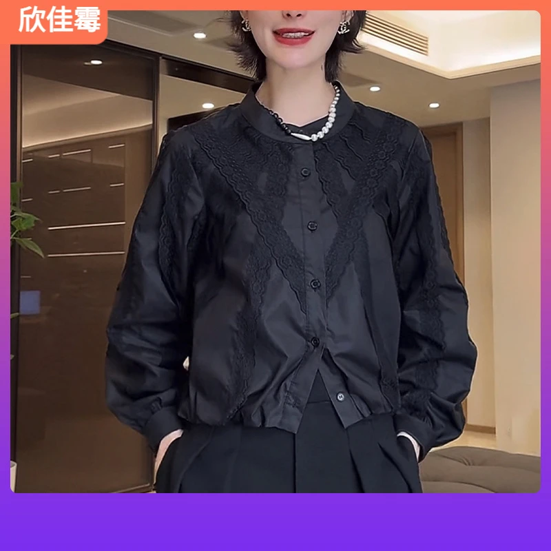 1法式蕾丝长袖衬衫女士2025早春季设计感洋气宽松别致独特上衣I