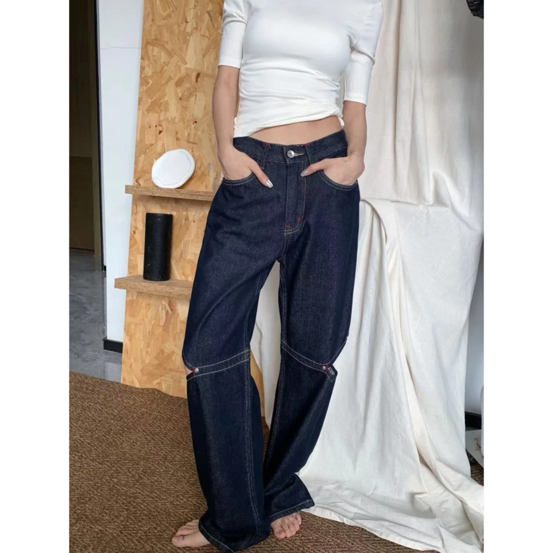 2024春夏SEP.明线撞色宽松设计感开口复古色牛仔裤 3362# 2