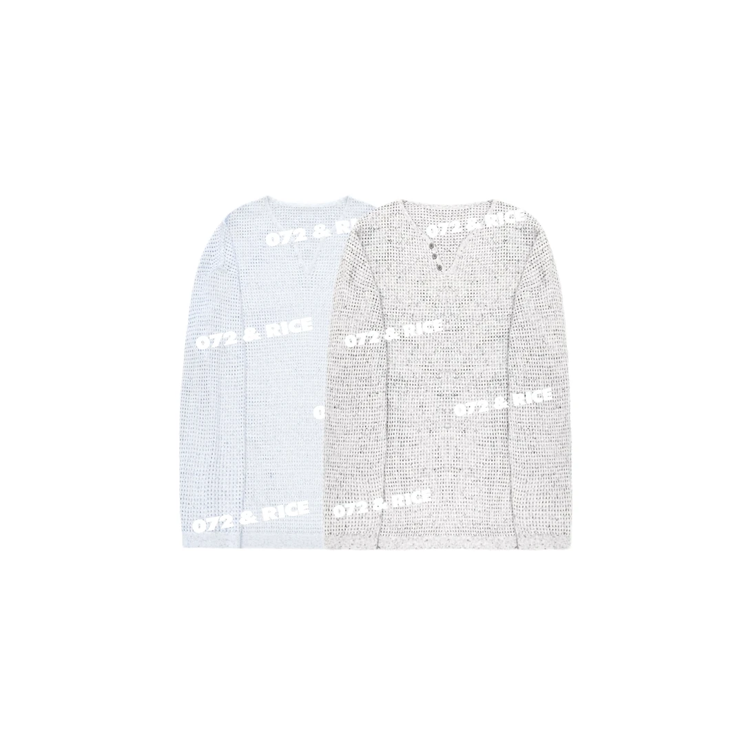 072 & RICE【凉欢】纸纱+亚麻 夏季休闲V领镂空针织衫 35603