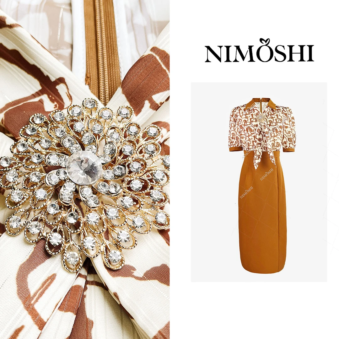 【南油】端庄典雅西装领几何图案拼接气质显瘦连衣裙Q1761