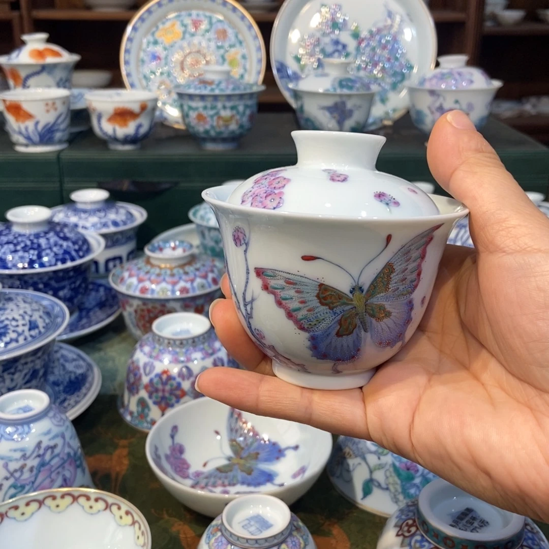 w冉月观隐梦蝶盖碗