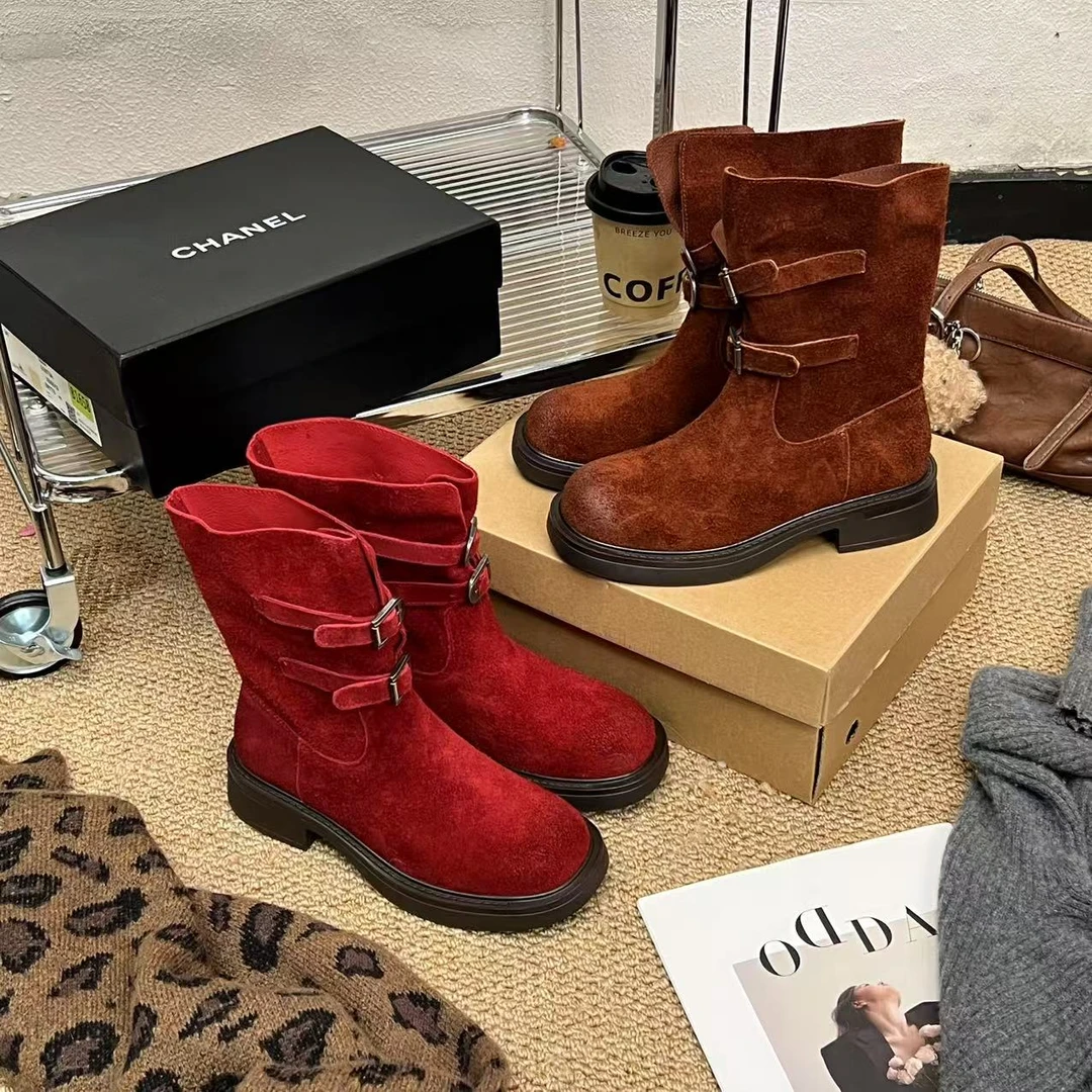 小小苏拉菲短靴丨 擦色新款短靴磨砂皮头层牛皮超轻厚底;EQX55566