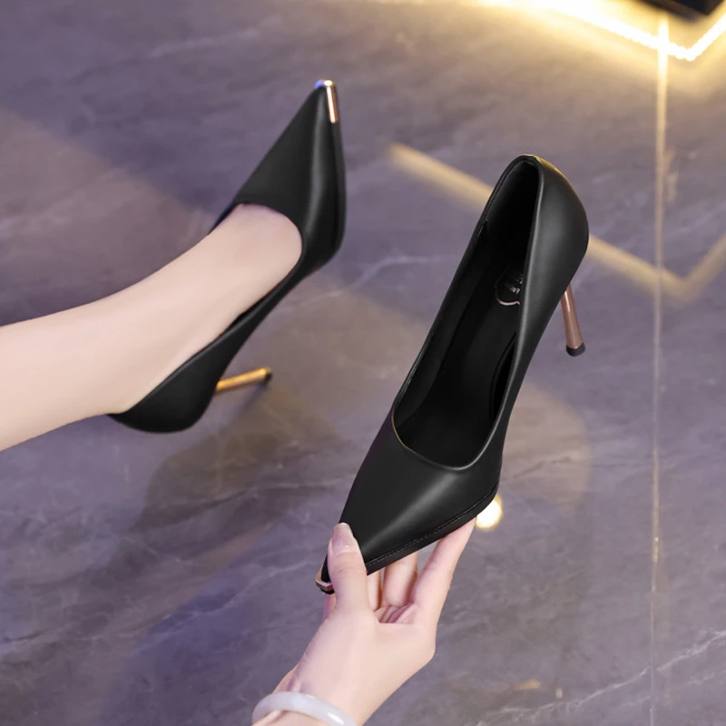 【优雅气质】法式黑色高跟鞋细跟性感欧若风百搭单鞋职业鞋子-P251