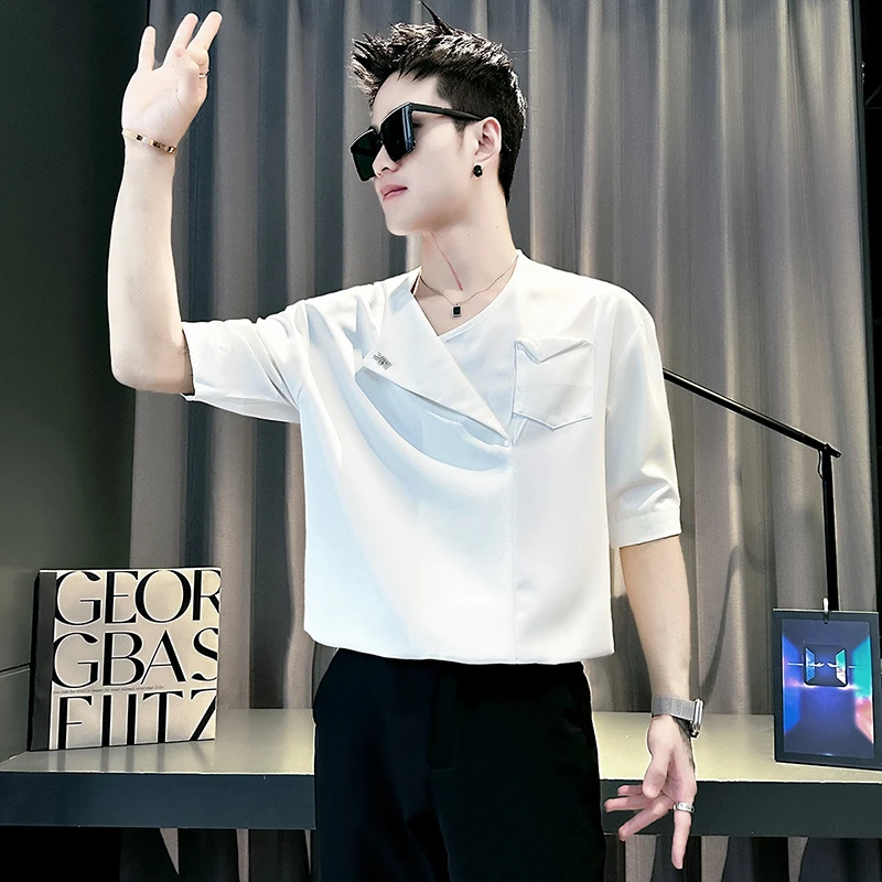 高级设计感短袖衬衫男士夏季2025新款男装英伦痞帅休闲冰丝衬衣薄
