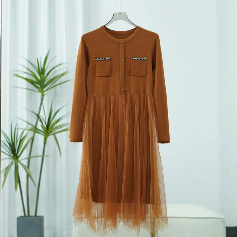 【诗M】O-644   女装小香风毛织连衣裙桔色2585220