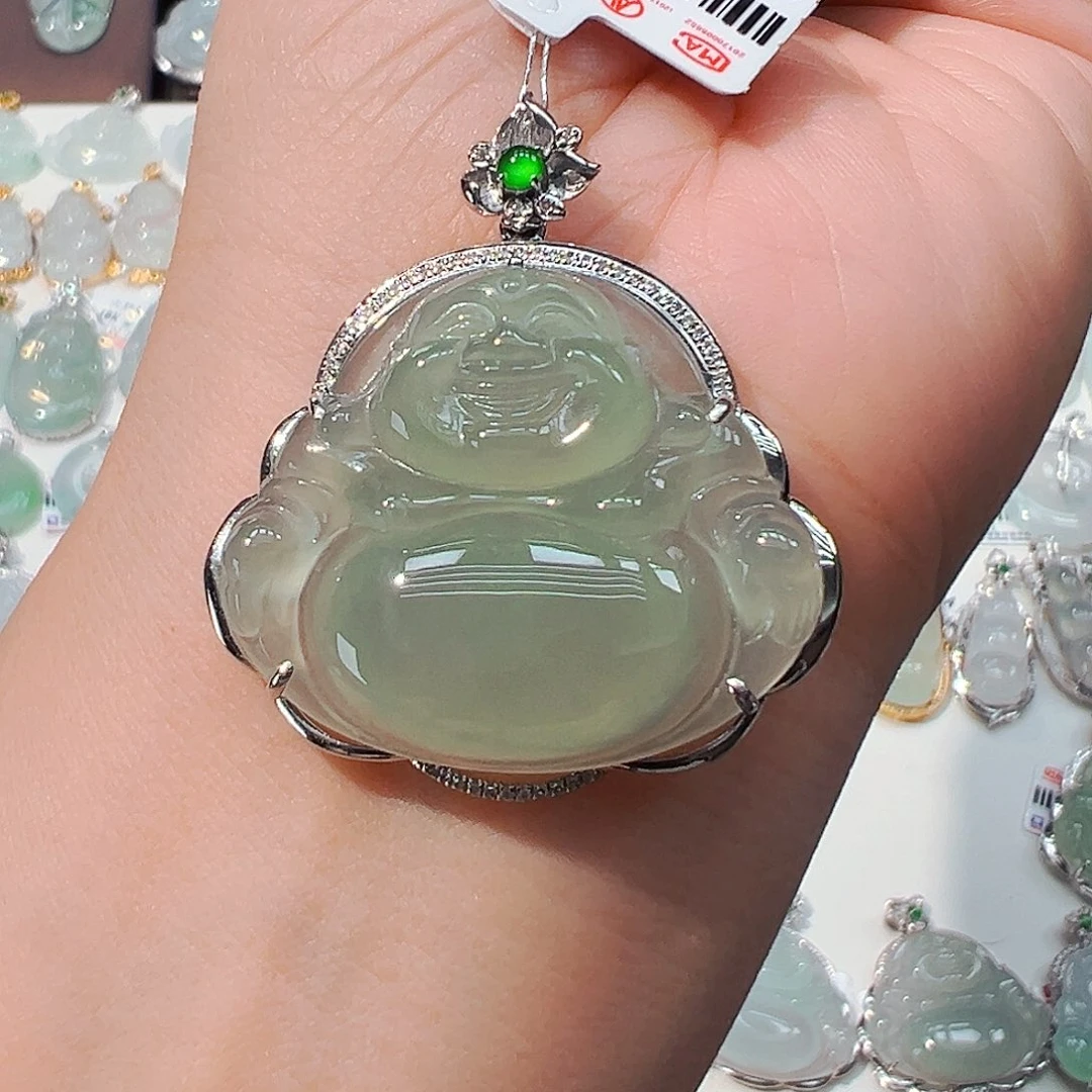 翡翠18K金镶嵌颈饰佛公