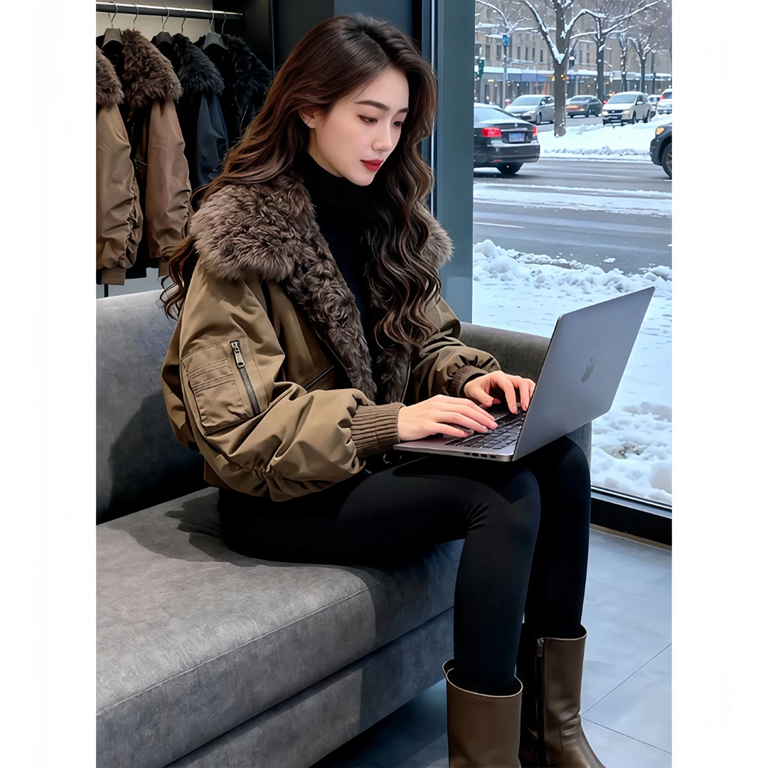 香朵儿【蒂安娜小姐】毛领工装棉服冬季宽松加厚不撞款新年战衣