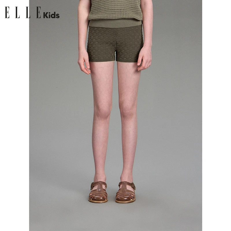 ELLE KIDS童装 法式度假风女儿童夏季新款冰棉修身百搭针织短裤A4
