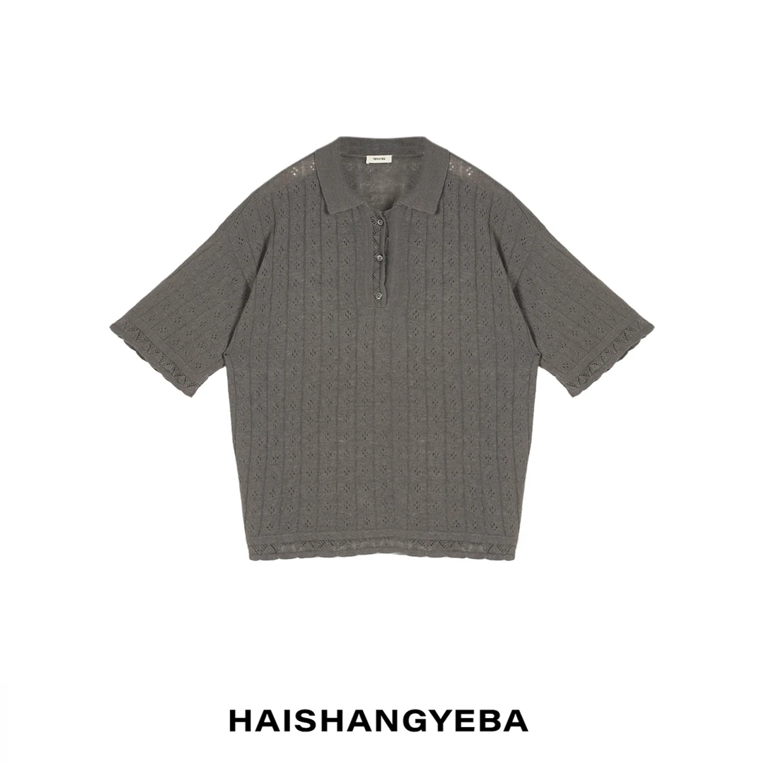 【海上叶爸】新款2025夏季百搭亚麻POLO领休闲短袖针织T恤