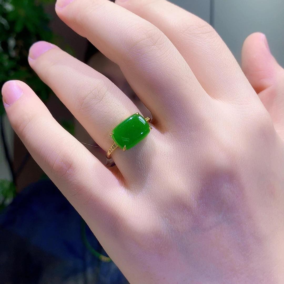 和田玉（碧玉）戒指银S925镀金镶嵌