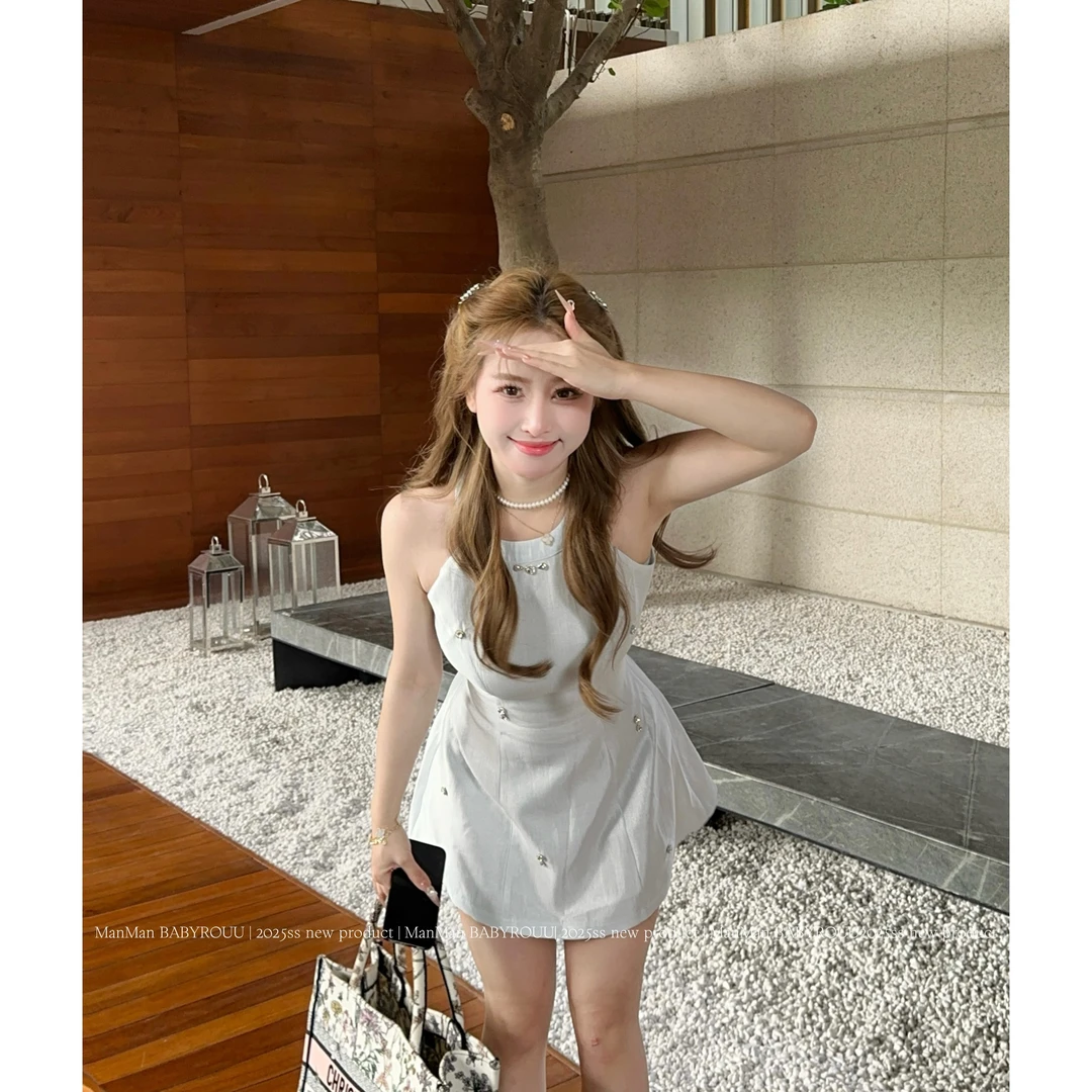 温与柔蔓蔓【人鱼的眼泪】春日新款挂脖式设计感修身连衣裙