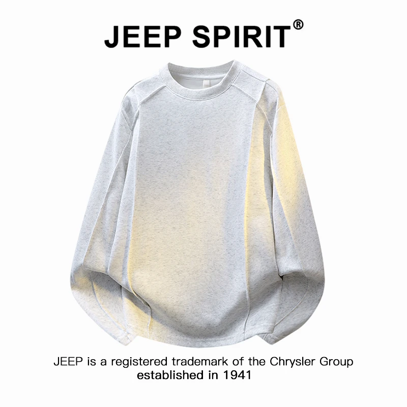 JEEP SPIRIT吉普解构圆领长袖T恤男士春秋美式休闲百搭纯色打底衫
