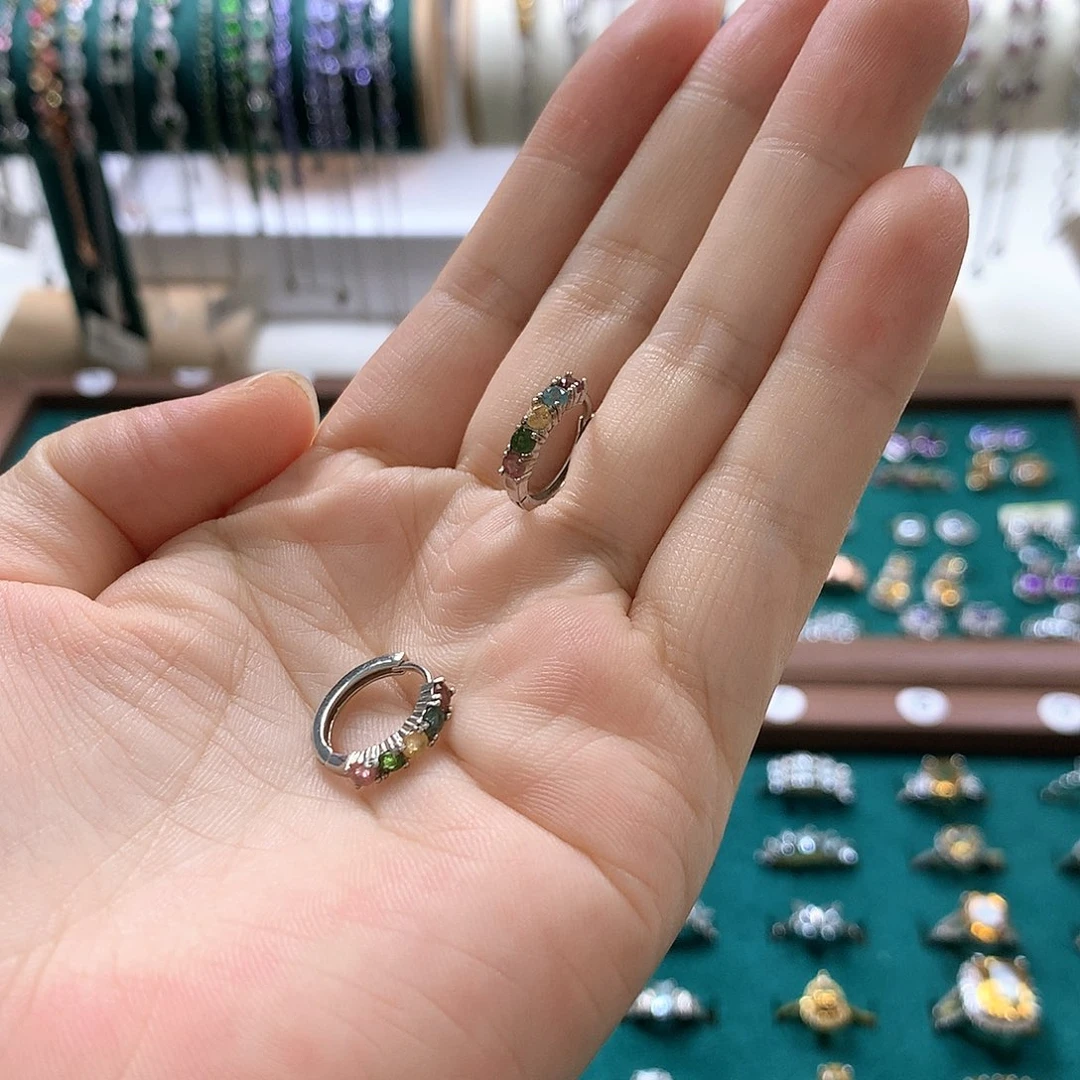 碧玺耳饰银S925镶嵌