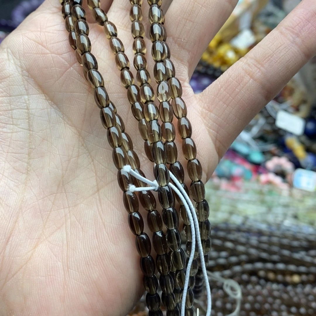 玛瑙/玉髓合金珠宝半成品一条纯天然4×6茶晶净体小米珠