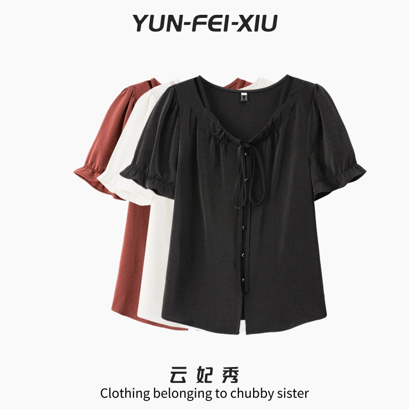 云妃秀大码女装T恤时尚显瘦微胖宽松气质舒适百搭上衣夏季63657