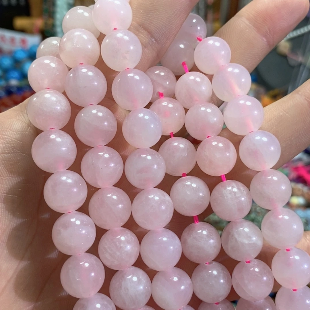 未镶嵌玛瑙/玉髓珠宝半成品天然粉水晶一条卡12mm