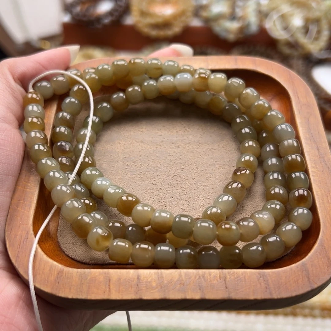 毛衣链未镶嵌和田玉珠串6*7mm