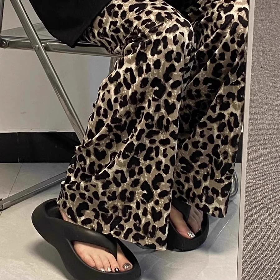 大码胖mm300斤豹纹裤子女夏新款高腰休闲裤弹力垂坠感宽松直筒裤