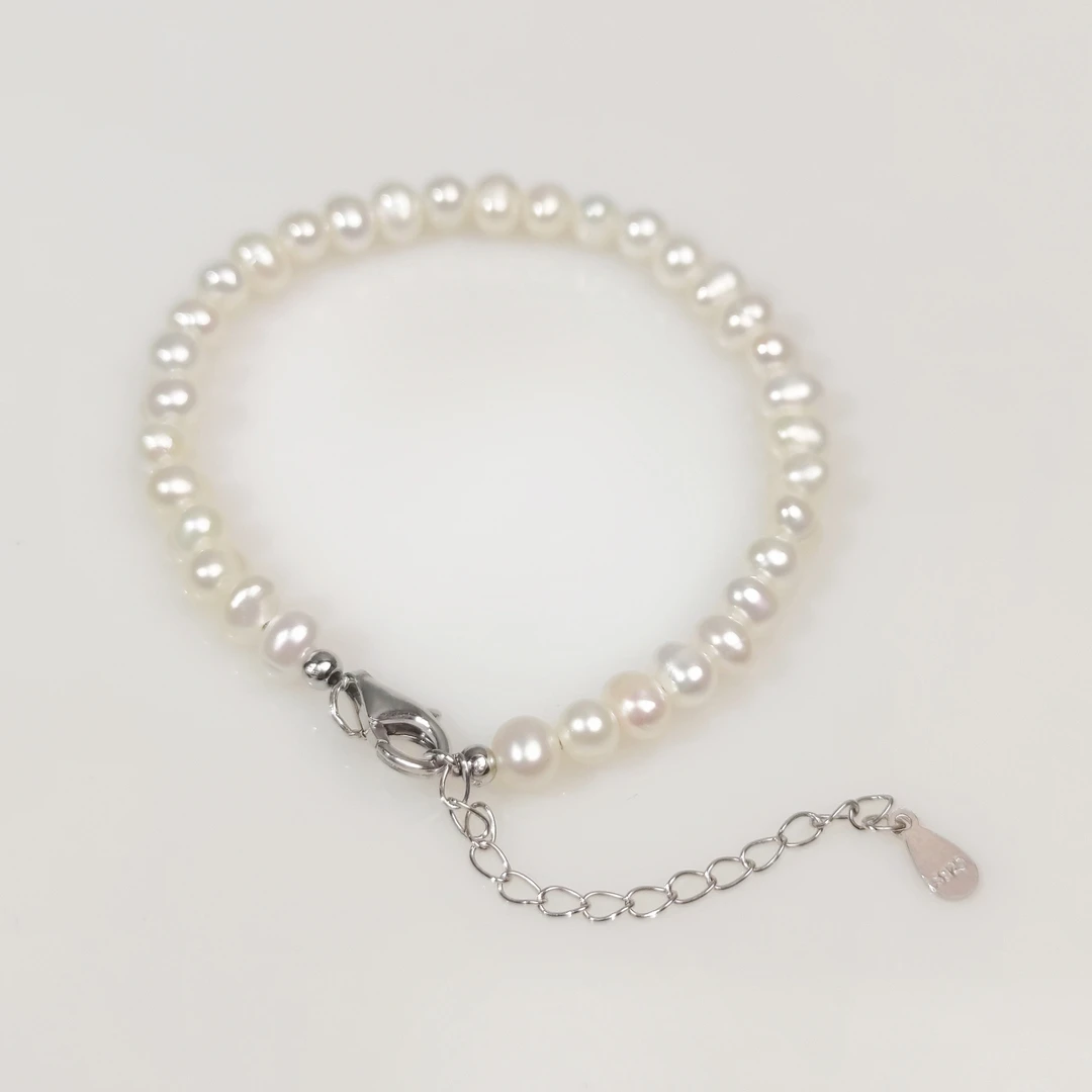4-5mm天然淡水无核珍珠S925银活扣珍珠手链0638