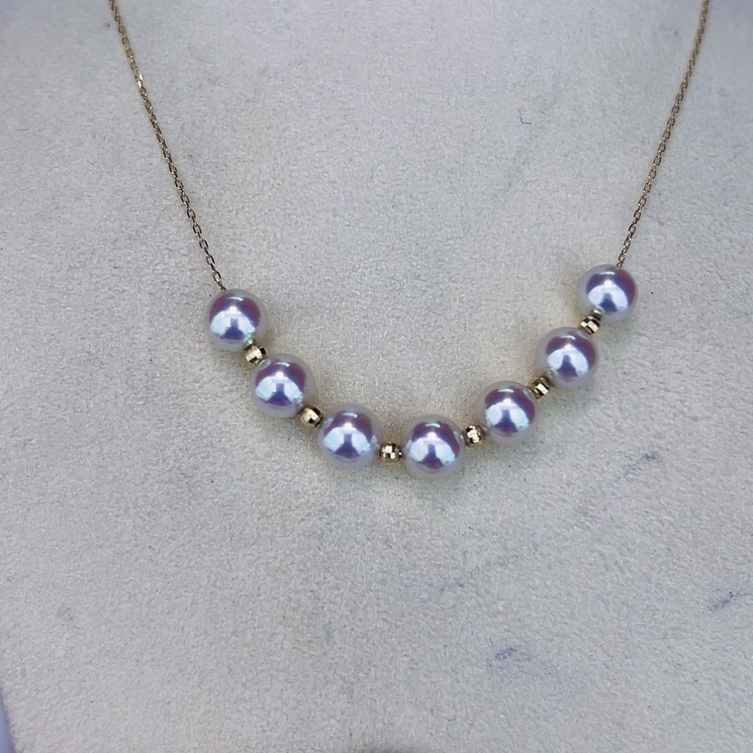 海水珍珠海水akoya设计款微笑链6-7mm18K金镶嵌